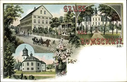 Litho Romschütz Göhren im Altenburger Land Thüringen, Kirche, Herrenhaus, Gasthaus