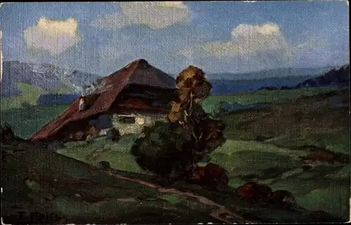 Künstler Ak Reiss, Fritz, Schwarzwald, Landschaft, Schwarzwaldhaus