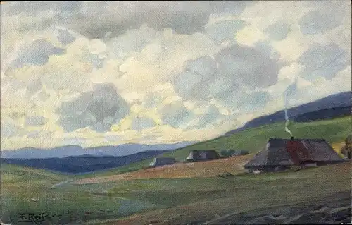 Künstler Ak Reiss, Fritz, Schwarzwald, Landschaft, Häuser