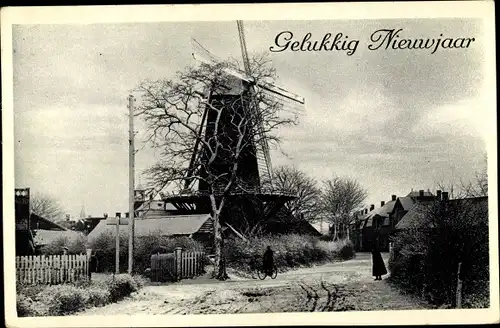 Ak Glückwunsch Neujahr, Windmühle, Straßenpartie