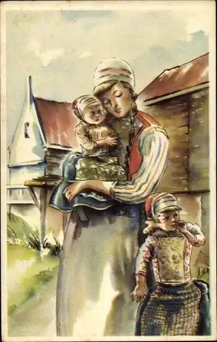 Ak Trachten Niederlande, Mutter mit Kindern