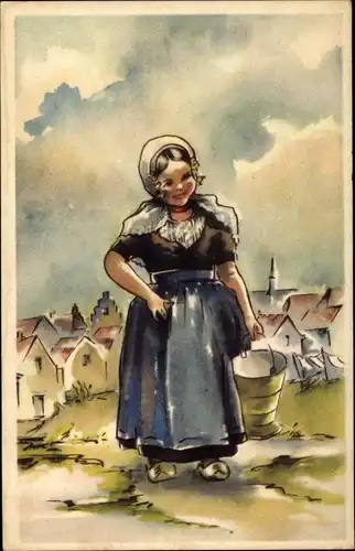 Ak Mädchen in niederländischer Tracht, Eimer