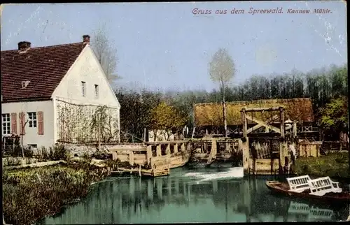 Ak Kannomühle Alt Zauche Wußwerk im Spreewald, Mühlenwehr