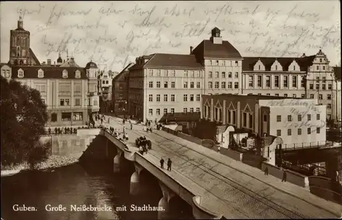 Ak Guben in der Niederlausitz, Große Neißebrücke, Stadthaus