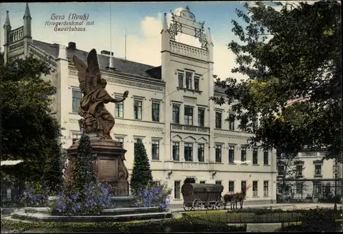 Ak Gera in Thüringen, Kriegerdenkmal, Gewerbehaus