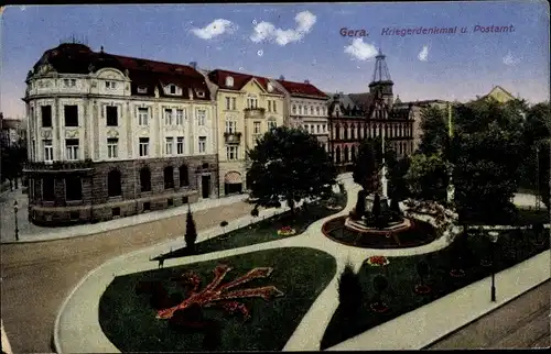 Ak Gera Thüringen, Kriegerdenkmal und Postamt