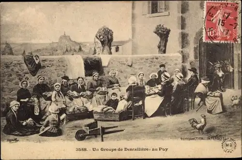 Ak Puy Haute Loire, Spitzenklöpplerinnen in Tracht