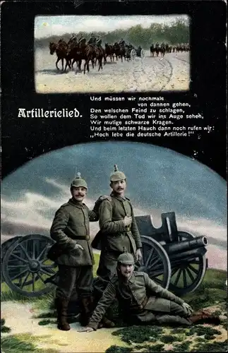 Ak Artillerielied, Soldaten beim Marsch, Geschütz