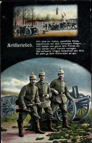 Ak Artillerielied, Wir sind ein frohes geweihtes Korps, Soldaten, Geschütze