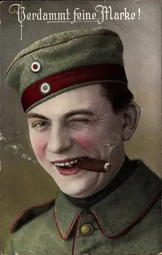 Ak Verdammt feine Marke, Soldat mit Zigarre