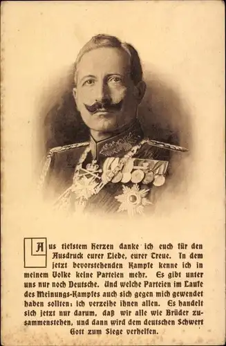 Ak Kaiser Wilhelm II., Es gibt unter uns nur noch Deutsche