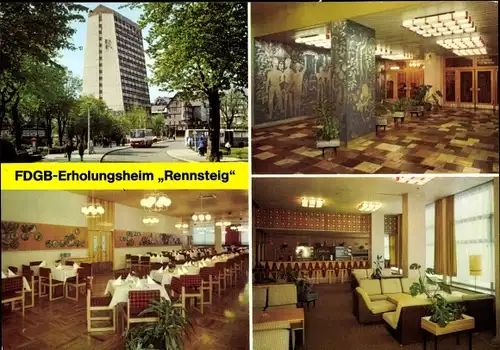 Ak Oberhof im Thüringer Wald, FDGB-Erholungsheim Rennsteig, Empfang, Speisesaal, Bar