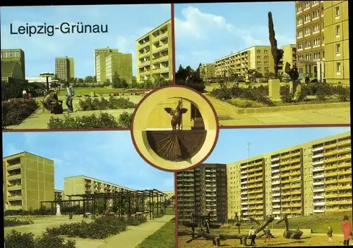 Ak Grünau Leipzig in Sachsen, Alte Salzstraße, Sonnenuhr an der Ringstraße, Grünauer Allee