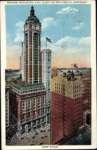 AK New York City USA, Singer Building, Finanzviertel