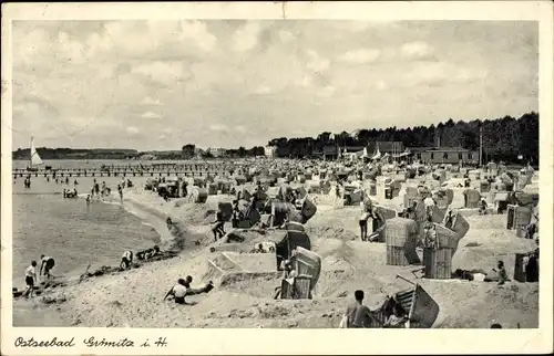 Ak Ostseebad Grömitz in Holstein, Strandleben, Strandkörbe