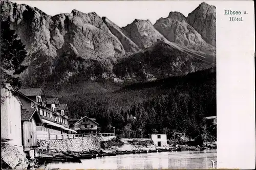 Ak Grainau im Kreis Garmisch Partenkirchen, Eibsee mit Hotel, Gebirge