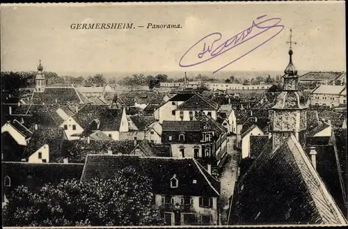 Ak Germersheim am Rhein, Panorama, Blick über die Dächer, Kirchturm