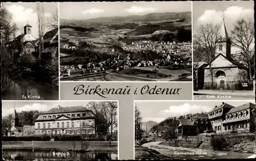 Ak Birkenau im Odenwald Hessen, Evangelische Kirche, Katholische Kirche, Schloss, Cornelius Heim