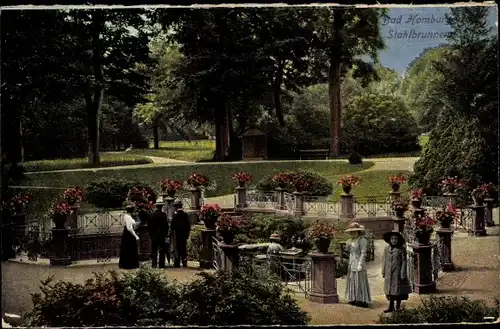 Ak Bad Homburg vor der Höhe Hessen, Stahlbrunnen, Gartenanlage