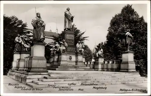 Ak Worms am Rhein, Lutherdenkmal, Reuchlin, Augsburg, Friedrich der Weise, Speyer, Petrus Waldus