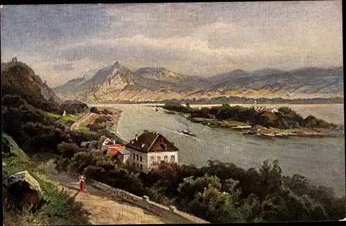 Künstler Ak Astudin, Rolandseck Remagen am Rhein, Hotel, Insel