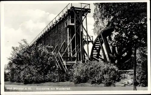 Ak Bad Münster am Stein Bad Kreuznach an der Nahe, Salzsaline mit Wasserrad