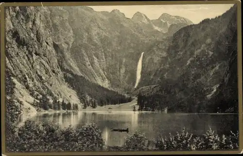 Ak Königsee Königssee Oberbayern, Obersee, Wasserfall, Gebirge