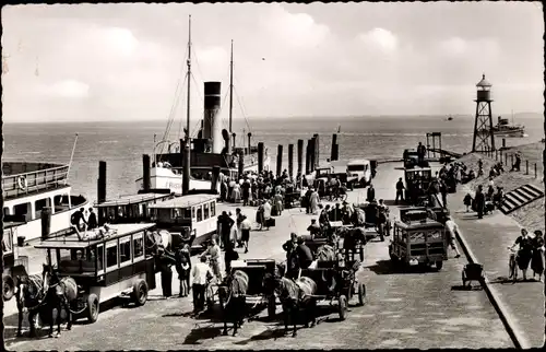 Ak Norderney in Ostfriesland, Hafen, Dampfer, Kutschen
