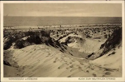 Ak Nordseebad Langeoog Ostfriesland, Blick zum neutralen Strand