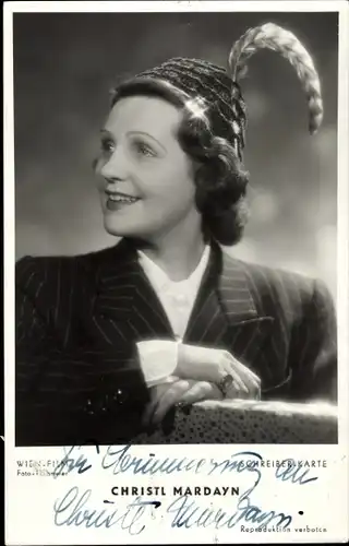 Ak Schauspielerin Christl Mardayn, Hut, Profilansicht