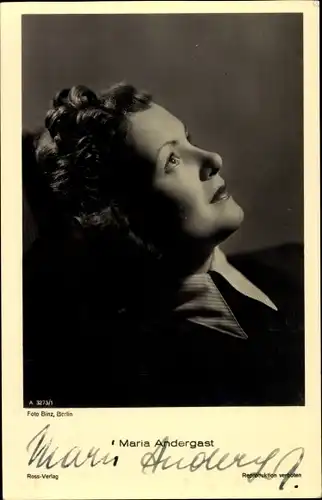 Ak Schauspielerin Maria Andergast, Portrait im Profil, Ross Verlag A 3273 1, Autogramm