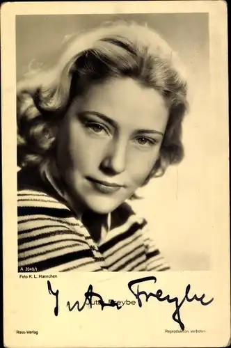 Ak Schauspielerin Jutta Freybe, Ross Verlag A 3349 1, Portrait, Autogramm