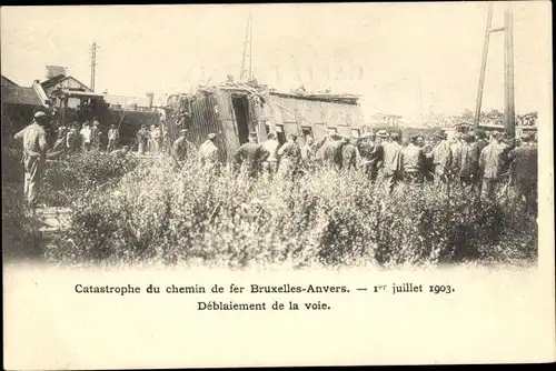 Ak Belgische Eisenbahn, Zugunglück 1903, Linie Brüssel - Antwerpen