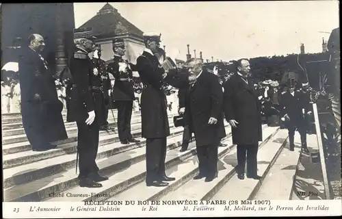 Ak Paris, Empfang des Königs von Norwegen, 28. Mai 1907, Fallières, General Dalstein