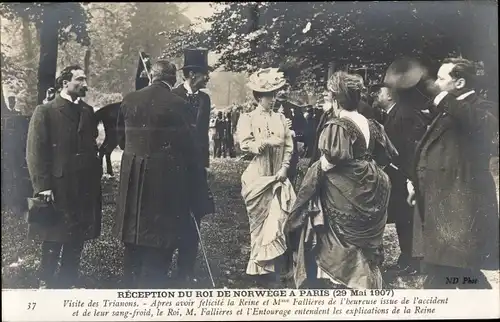 Ak-Empfang des Königs von Norwegen, Trianons, 29. Mai 1907, Frau Fallières
