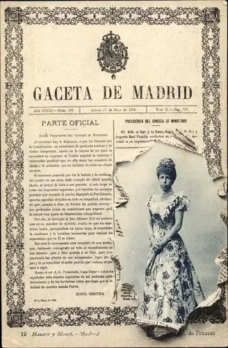 Zeitungs Ak Königin-Mutter Maria Christina, Portrait