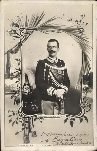 Passepartout Ak König Viktor Emanuel III. von Italien, Portrait