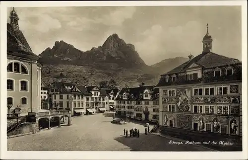 Ak Schwyz Stadt Schweiz, Rathaus, Die Mythen