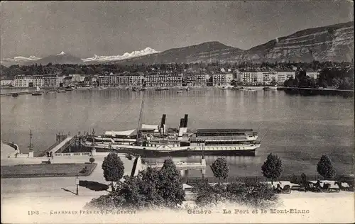Ak Geneve, Le Port et le Mont-Blanc, Dampfer Leman