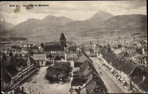 Ak Bulle Kanton Freiburg, Stadtübersicht mit Moléson
