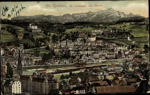 Ak Stadt St. Gallen Schweiz, St. Leonhard mit Säntis