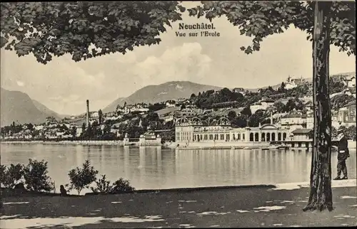 Ak Neuenburg, Vue sur l'Evole, Uferpartie, Häuser, See