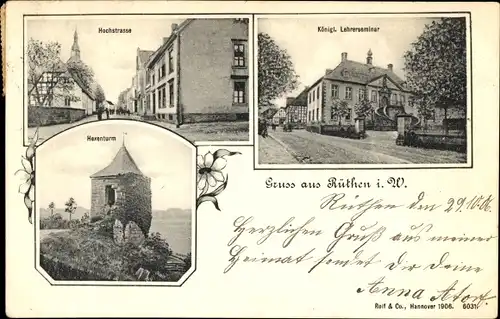Ak Rüthen in Westfalen, Hochstraße, Königliches Lehrerseminar, Hexenturm