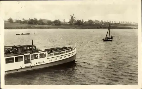 Ak Insel Poel Mecklenburg, Passagierschiff K. Ch. Bade, Windmühle