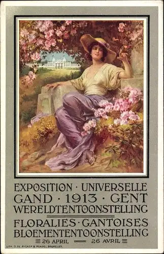 Ak Gent Gent Ostflandern, Internationale Ausstellung 1913, Floralies, Gent, Frau auf einer Wiese