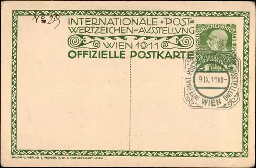 Ganzsachen Künstler Ak Wien, Internationale Postwertzeichen Ausstellung 1911