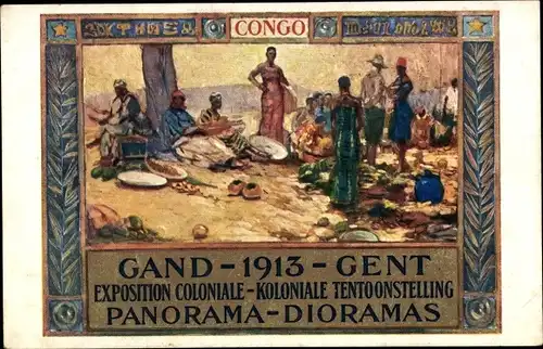 Künstler Ak Gent, Weltausstellung 1913, Diorama, Kongo, Kolonial-Ausstellung