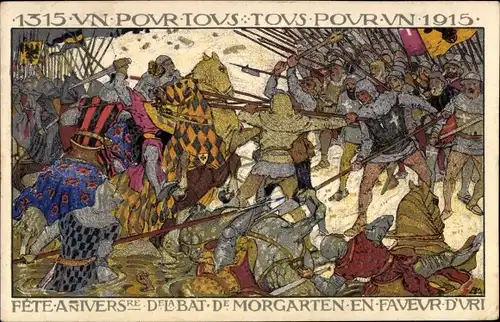 Künstler Ak Morgarten Kanton Zug, Schlacht von Morgarten 1315