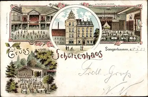 Litho Sangerhausen am Südharz, Tanzsaal, Schützenhaus, Altdeutsches Zimmer