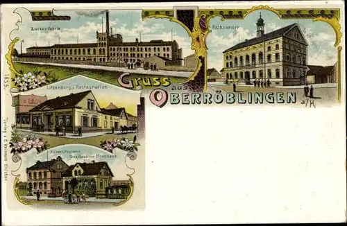 Litho Oberröblingen Sangerhausen Südharz, Ratskeller, Rathaus, Zuckerfabrik, Restauration